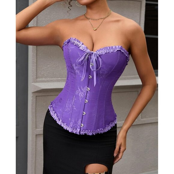 Women's Ultra Violet Corset Tops Bustier Lingerie Lace Waist Push Up Bodysuit - Picture 3 of 7